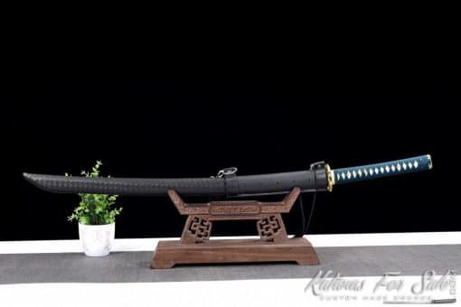 Katana 1060 Carbon Steel with Red Acid Dye and Synthetic Leather Saya with Shoulder Strap - Image 5