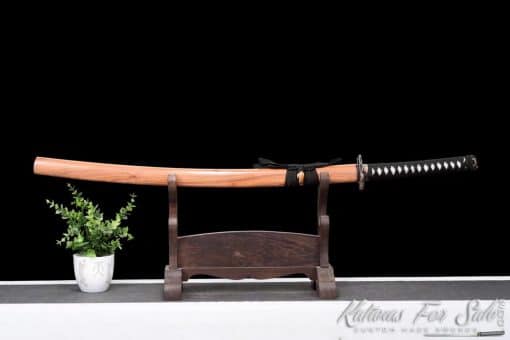 Katana Blade T10 Folded Clay Tempered Steel with Natural Bamboo Wood Saya - Image 4