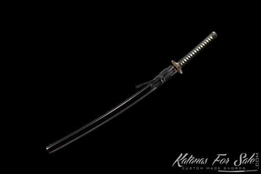 Katana Sanmai T10 Folded Clay Tempered Steel with Black Ray Skin Saya and Buffalo Horns Fittings - Image 5
