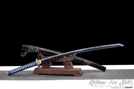 Katana 1060 Carbon Steel with Blue Acid Dye and Black Sparkle Dots Dragon Saya - Image 3