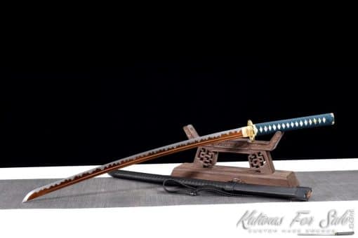Katana 1060 Carbon Steel with Red Acid Dye and Synthetic Leather Saya with Shoulder Strap - Image 4