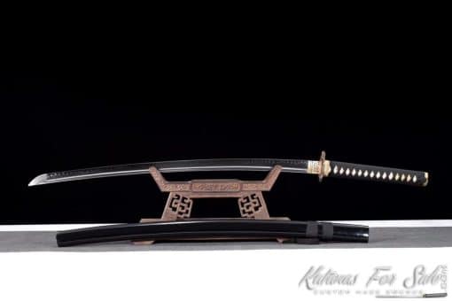 Katana T10 Clay Tempered Steel with Gloss Black Engraved Soi Fish Saya - Image 4