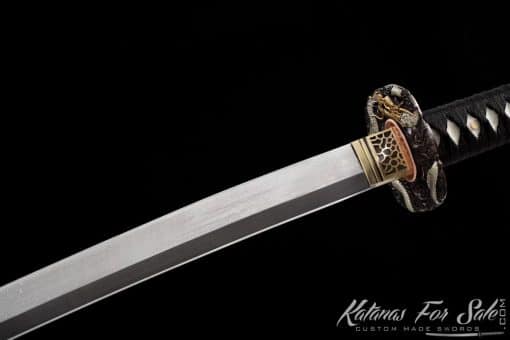 Katana Sword T10 Folded Steel with Twisted Grain Pattern and Gloss Black Hardwood Saya - Image 5