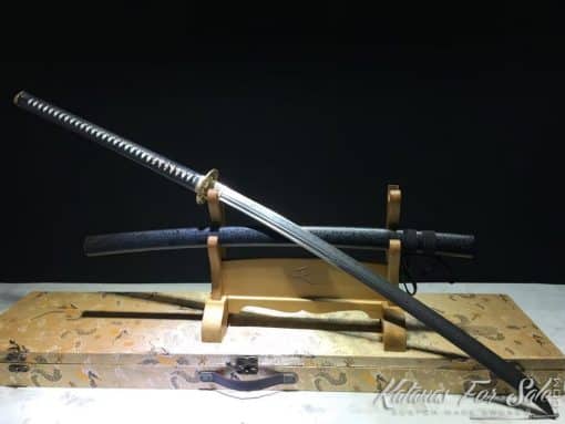 Nagamaki T10 Folded Clay Tempered with Hadori Polish and Sparkle Black Hardwood Saya - Image 4