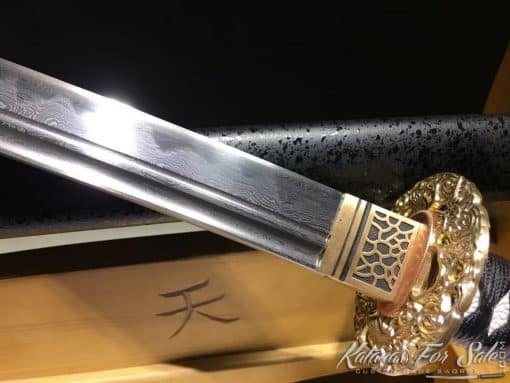 Nagamaki T10 Folded Clay Tempered with Hadori Polish and Sparkle Black Hardwood Saya - Image 6