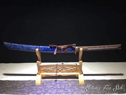 Nagamaki 9260 Spring Steel with Red Acid Dye and Blue And Gold Line Saya - Image 5