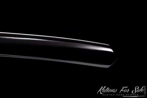 Nagamaki Sword T10 Clay Tempered Steel with Gloss Black Hardwood Saya - Image 6