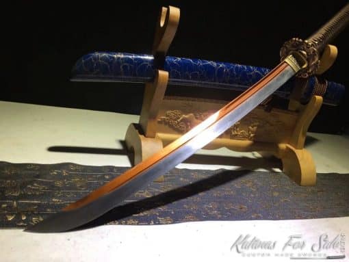 Nagamaki 9260 Spring Steel with Red Acid Dye and Blue And Gold Line Saya - Image 6