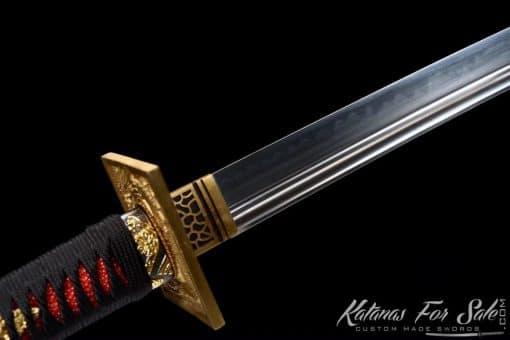 Nagamaki Sword T10 Clay Tempered Steel with Gloss Black Hardwood Saya - Image 7