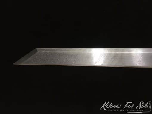 Ninjato Sword T10 Folded Steel with Twisted Grain Pattern and Black Semi Red Ray Skin Saya With Buffalo Horn Fittings - Image 6