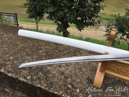 Nodachi Odachi 1095 Folded Steel with White Lacquered Wood Saya - Image 4