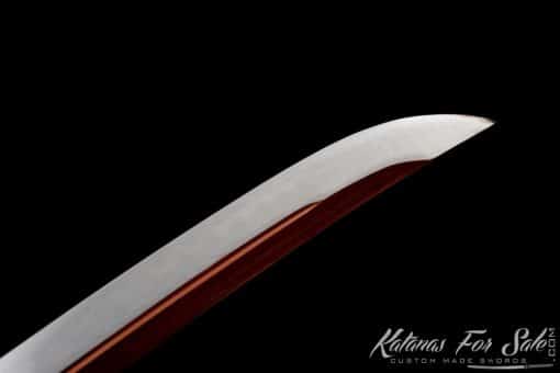 Nagamaki Blade 9260 Spring Steel with Red Acid Dye and Gloss Black Hardwood Saya - Image 7