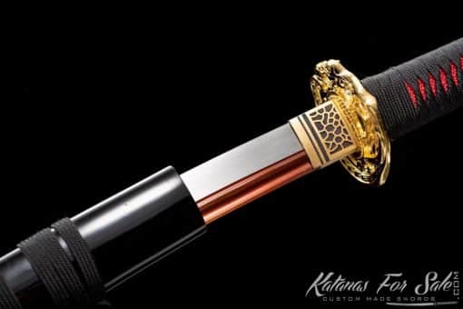 Nagamaki Blade 9260 Spring Steel with Red Acid Dye and Gloss Black Hardwood Saya
