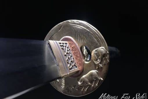 Katana T10 Folded Clay Tempered Steel with Rosewood Saya and Buffalo Horn Fittings
