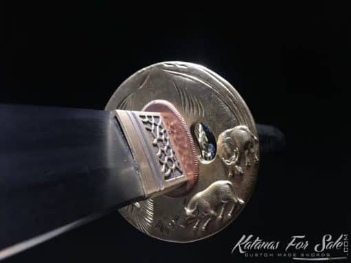 Katana T10 Folded Clay Tempered Steel with Rosewood Saya and Buffalo Horn Fittings