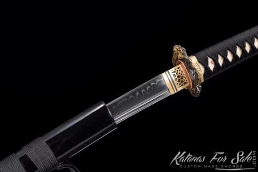 Katana T10 Clay Tempered Steel with Gloss Black Engraved Soi Fish Saya