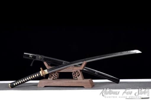 Katana T10 Clay Tempered Steel with Gloss Black Engraved Soi Fish Saya - Image 8