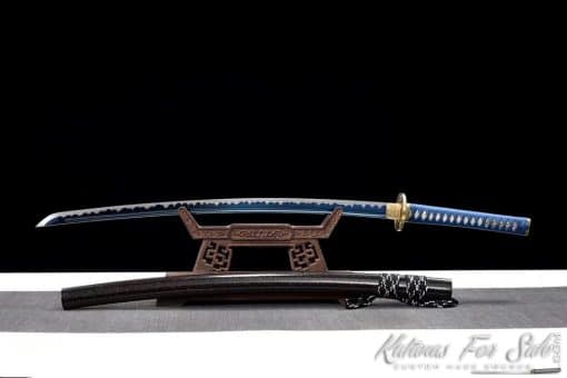 Katana 1060 Carbon Steel with Blue Acid Dye and Black Sparkle Dots Dragon Saya - Image 10