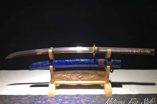 Nagamaki 9260 Spring Steel with Red Acid Dye and Blue And Gold Line Saya