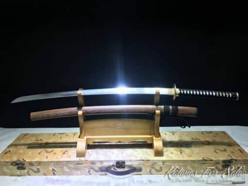 Katana T10 Folded Clay Tempered Steel with Rosewood Saya and Buffalo Horn Fittings - Image 2