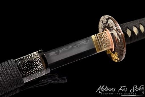 Katana Sanmai T10 Folded Clay Tempered Steel with Black Ray Skin Saya and Buffalo Horns Fittings