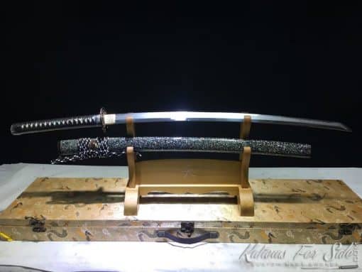 Katana Sword Multiple-refined T10 Clay Tempered Steel + Folded Steel with Full Seashell Pattern Saya and Authentic Buffalo Horn Fittings