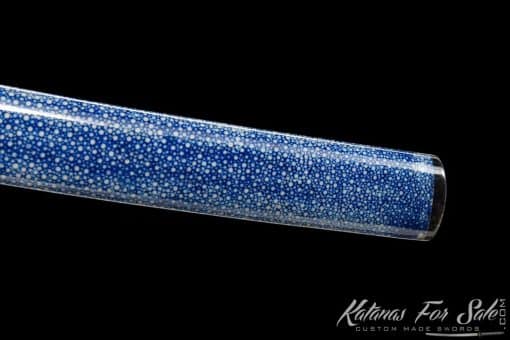 Katana T10 Folded Clay Tempered Steel with Hadori Polish and Full Blue Ray Skin Saya With Buffalo Horn Fittings - Image 9