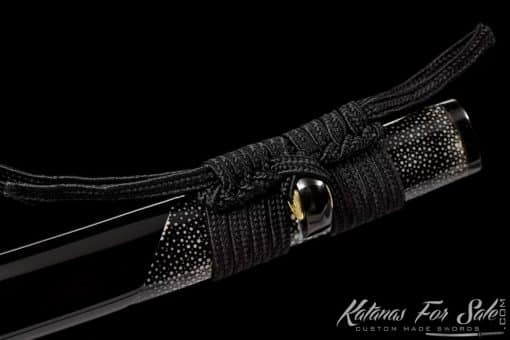 Katana Sanmai T10 Folded Clay Tempered Steel with Black Ray Skin Saya and Buffalo Horns Fittings - Image 10