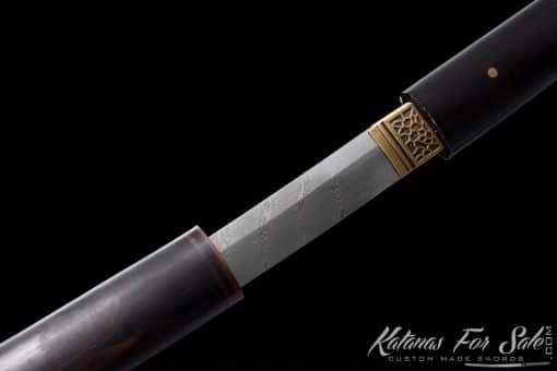 Shirasaya Katana T10 Folded Steel with Special Grain Pattern and Ebony Wood Saya With Buffalo Horns Fittings