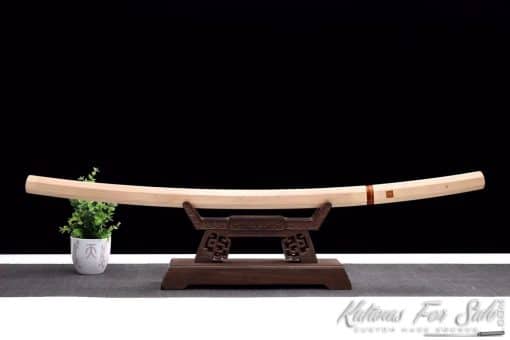 Shirasaya Katana T10 Folded Clay Tempered Steel with Bamboo Wood Saya and Buffalo Horns Fittings - Image 3