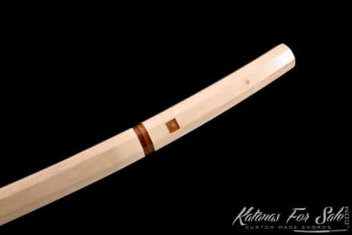 Shirasaya Katana T10 Folded Clay Tempered Steel with Bamboo Wood Saya and Buffalo Horns Fittings - Image 7