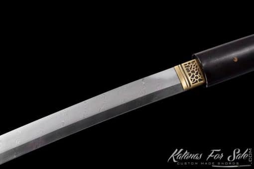 Shirasaya Katana T10 Folded Steel with Special Grain Pattern and Ebony Wood Saya With Buffalo Horns Fittings - Image 6