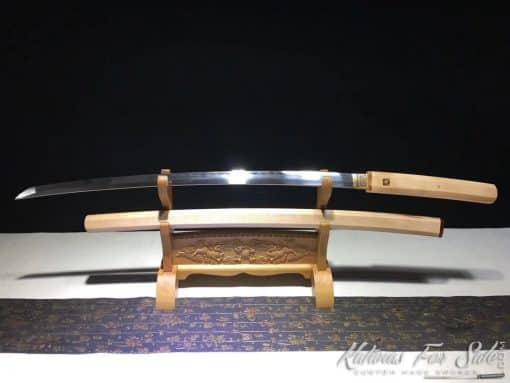 Shirasaya Katana T10 Folded Clay Tempered Steel with Bamboo Wood Saya and Buffalo Horns Fittings - Image 2