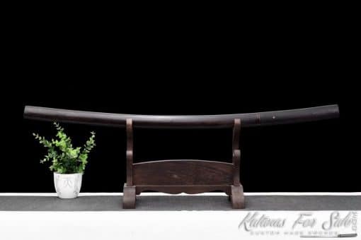 Shirasaya Katana T10 Folded Steel with Special Grain Pattern and Ebony Wood Saya With Buffalo Horns Fittings - Image 5