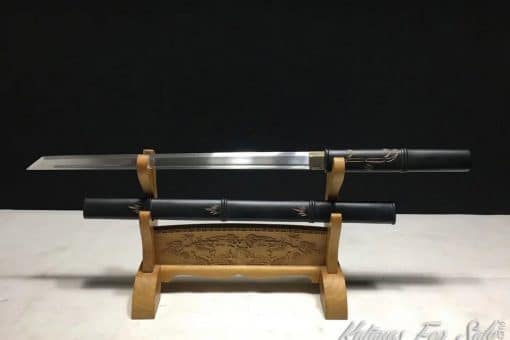 Shirasaya Ninjato 9260 Spring Steel with Black Hardwood Saya and Engraved Bamboo