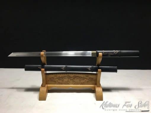 Shirasaya Ninjato 9260 Spring Steel with Black Hardwood Saya and Engraved Bamboo