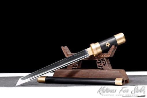 Shirasaya Tanto T10 Clay Tempered Steel with  Ebony Wood Saya and Brass Fitting