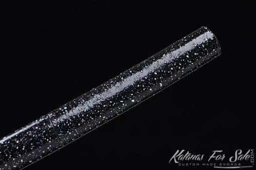 Shirasaya Wakizashi 1060 Carbon Steel with Sparkle White On Gloss Black Hardwood Saya - Image 6
