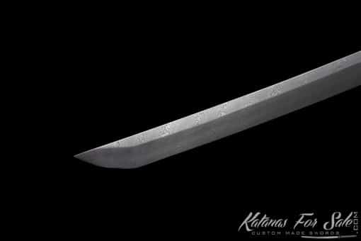 Shirasaya Katana T10 Folded Steel with Special Grain Pattern and Ebony Wood Saya With Buffalo Horns Fittings - Image 4