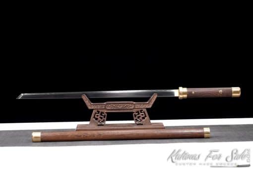 Shirasaya Ninjato T10 Clay Tempered Steel with Rosewood Saya and Brass Fittings - Image 6