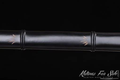 Shirasaya Ninjato 9260 Spring Steel with Black Hardwood Saya and Engraved Bamboo - Image 6