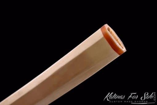 Shirasaya Katana T10 Folded Clay Tempered Steel with Bamboo Wood Saya and Buffalo Horns Fittings - Image 4