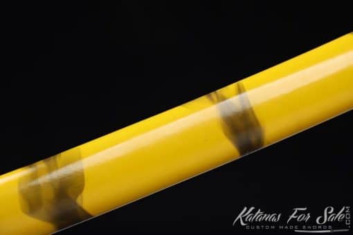 Shirasaya Wakizashi 1060 Carbon Steel with Black and Yellow Pattern Hardwood Saya - Image 8