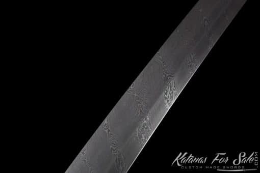 Shirasaya Katana T10 Folded Steel with Special Grain Pattern and Ebony Wood Saya With Buffalo Horns Fittings - Image 9