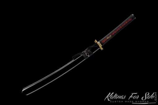 Nagamaki Sword T10 Clay Tempered Steel with Gloss Black Hardwood Saya - Image 9