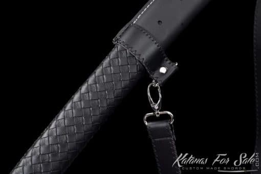 Katana 1060 Carbon Steel with Red Acid Dye and Synthetic Leather Saya with Shoulder Strap - Image 10