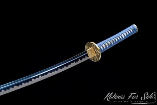 Katana 1060 Carbon Steel with Blue Acid Dye and Black Sparkle Dots Dragon Saya - Image 5
