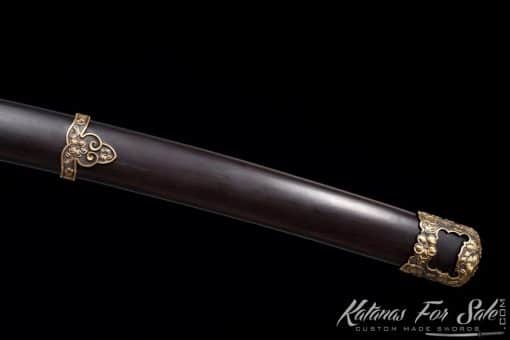 Tachi Sword T10 Folded Clay Tempered Steel with Ebony Hand Carved Blossom Saya, Brass Fittings  And Elegant Brown Tassel - Image 12