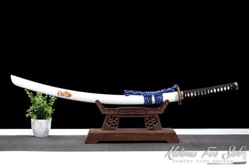 Tachi Sword T10 Folded Steel with Gloss White Dragon Saya - Image 4