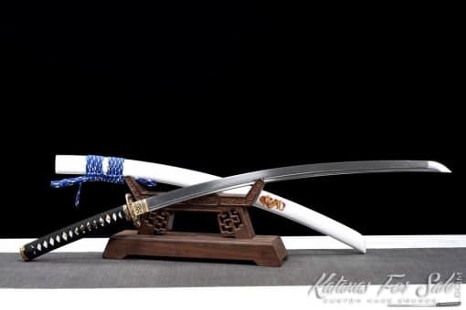 Tachi Sword T10 Folded Steel with Gloss White Dragon Saya - Image 3